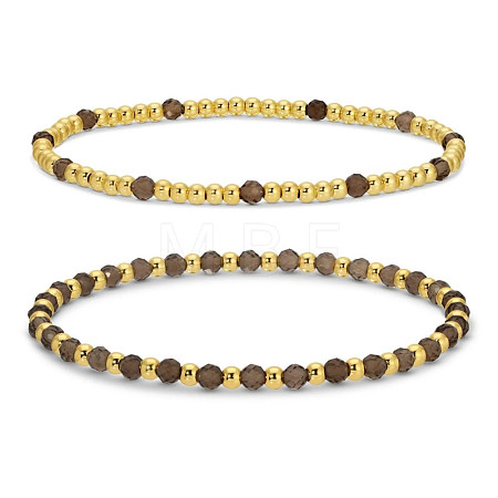 2Pcs 2 Styles Natural Smoky Quartz Beaded Stretch Bracelets TU5709-5-1