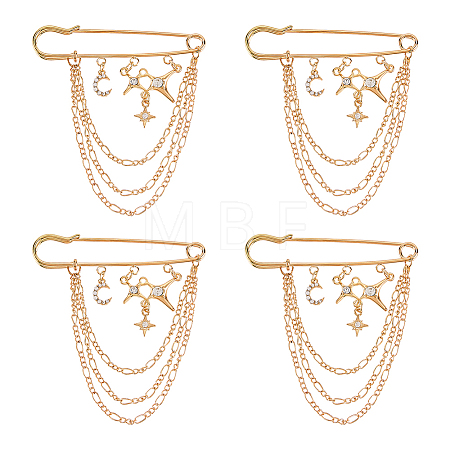 4Pcs Moon & Star Alloy Rhinestone Hanging Chain Brooch JEWB-FG0001-84A-1