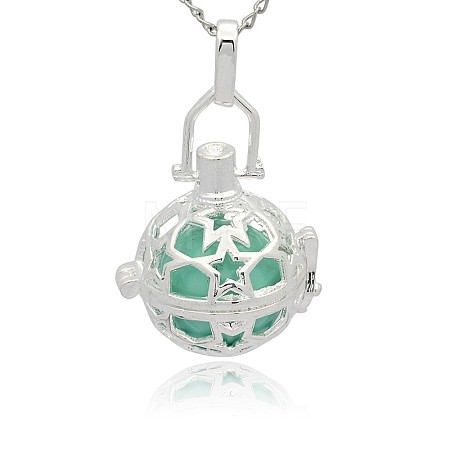 Silver Color Plated Brass Hollow Round Cage Pendants KK-J226-09S-1