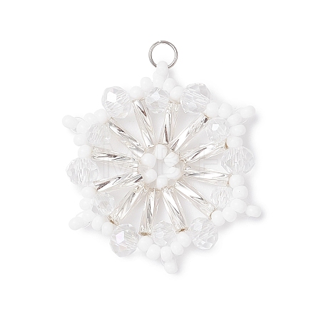 Glass Seed Beaded Snowflake Pendants PALLOY-MZ01080-01-1