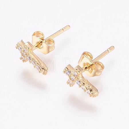 Brass Micro Pave Cubic Zirconia Stud Earrings EJEW-F125-05G-1