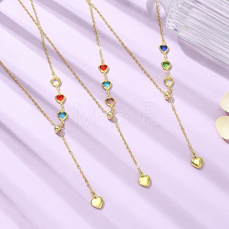 Adjustable Heart Handmade Brass Glass Link Chain Lariat Necklaces for Women NJEW-JN06457-1