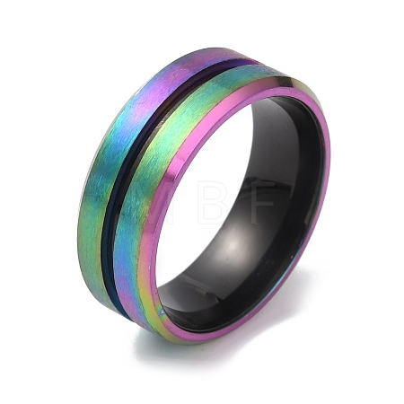 304 Stainless Steel Grooved Finger Ring for Men Women RJEW-WH0011-09E-MC-1