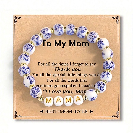 Mother's Day Round Handmade Floral Porcelain & Resin Beaded Stretch Bracelets for Mom QO2336-1-1