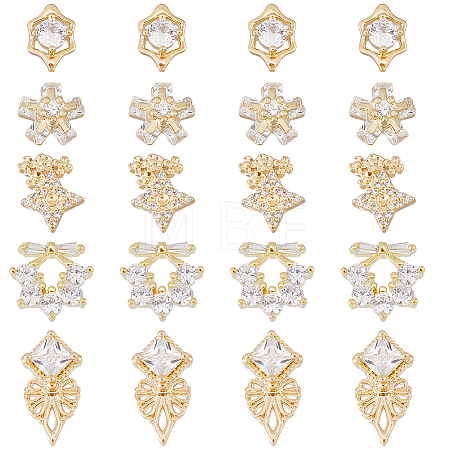 20Pcs 5 Style Brass Micro Pave Clear Cubic Zirconia Cabochons KK-DC0003-25-1
