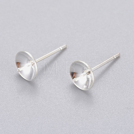 304 Stainless Steel Post Stud Earring Settings For Half Drilled Beads STAS-H558-06S-1
