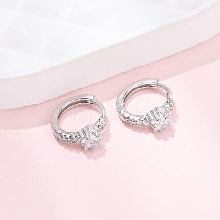 Star 925 Sterling Silver Micro Pave Clear Cubic Zirconia Hoop Earrings EJEW-K317-07P-1