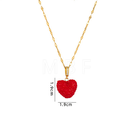 Druzy Glass Heart Pendant 304 Stainless Steel Dapped Chain Necklaces for Women WGB914E-01-1