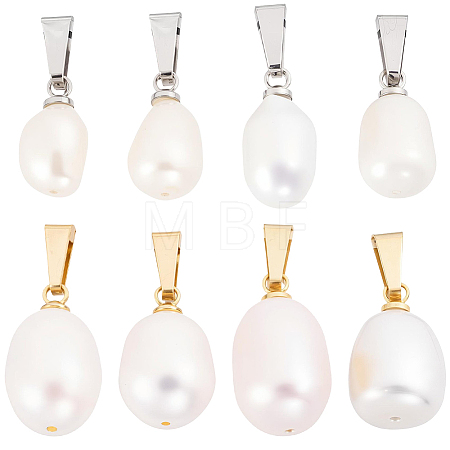 10Pcs 2 Styles Natural Cultured Freshwater Pearl Rice Pendants PALLOY-BBC00006-1