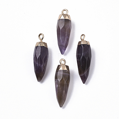 Top Golden Plated Natural Amethyst Pointed Pendants X-G-S359-078F-1