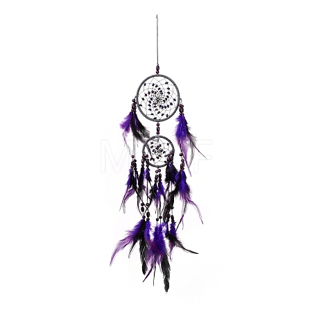 Iron Woven Web/Net with Feather Pendant Decorations LS-AJEW-B016-01-1