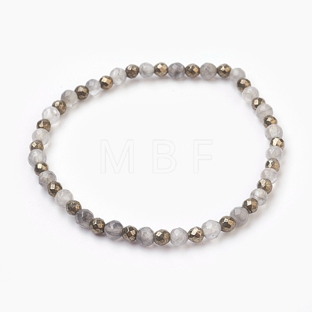 Natural Cloud Quartz & Pyrite Beads Stretch Bracelets BJEW-JB03884-1