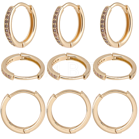 12Pcs Brass Micro Pave Clear Cubic Zirconia Hoop Earrings for Women EJEW-SC0001-97-1