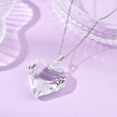 Valentine's Day Faceted Clear Glass Heart Pendant 304 Stainless Steel Cable Chain Necklaces for Women NJEW-JN06074-02-1