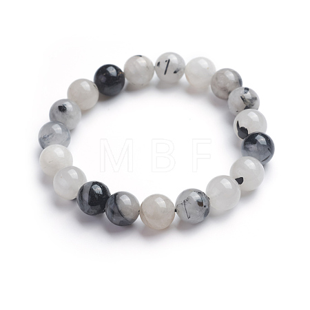 Natural Tourmalinated Quartz/Black Rutilated Quartz Stretch Bracelets BJEW-E373-10mm-07-1