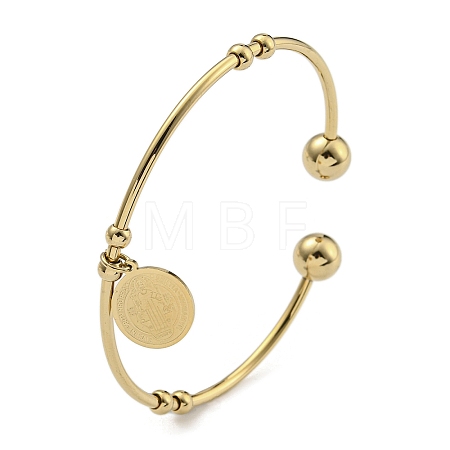 PVD Vacuum Plating 202 Stainless Steel Disc Charm Open Cuff  Bangles for Women BJEW-M317-03G-1