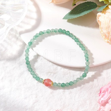 Natural Green Aventurine & Cherry Quartz Glass Round Beaded Stretch Bracelets for Women BJEW-JB11927-02-1