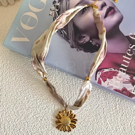 304 Stainless Steel Enamel Pendant Printed Cloth Scarf Necklaces for Women FS-WGDE682-06-1