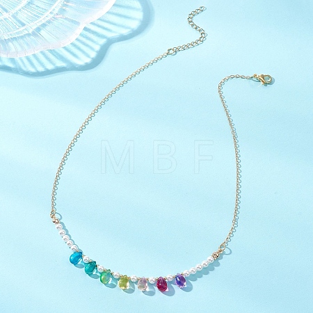 Glass & Shell Pearl Pendant Necklaces NJEW-TA00225-1