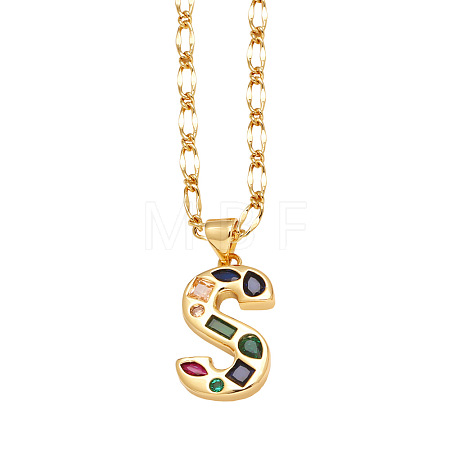 Brass Pave Colorful Cubic Zirconia Initial Pendant Necklaces FS-WG26597-19-1
