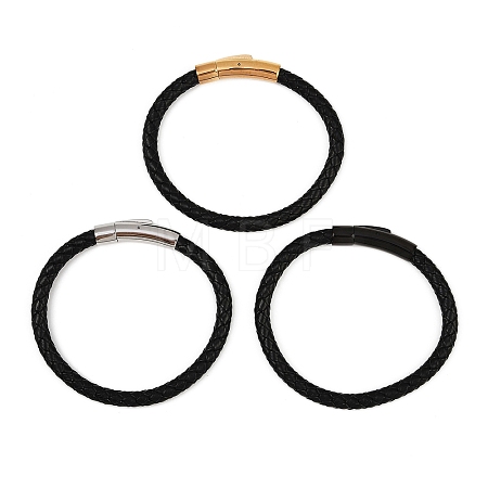 Leather Braided Cord Bracelet with 304 Stainless Steel Clasp for Men Women BJEW-C021-15-1