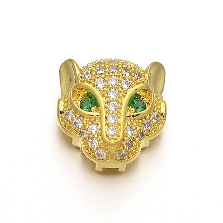 Rack Plating Brass Micro Pave Cubic Zirconia Leopard Hollow Beads X-ZIRC-I012-18G-RS-1