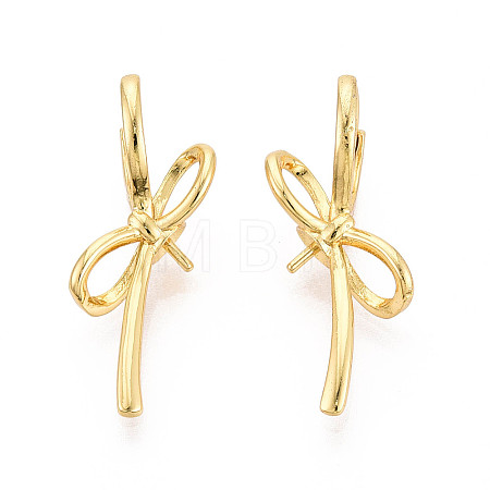 Brass Huggie Hoop Earring Findings for Half Drilled Beads KK-T071-15G-1