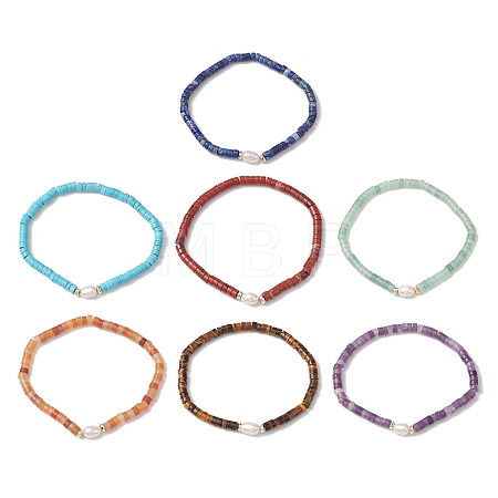 Natural Gemstone and Pearl Beads Btacelets BJEW-JB10681-1