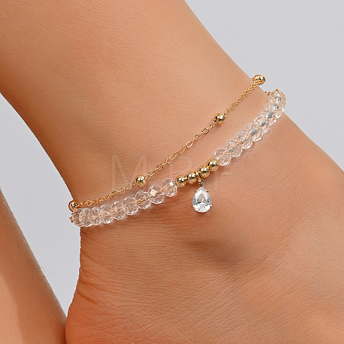 Fashionable Double Layered Adjustable Beach Anklet with Colorful Zircon Stones KG0991-2-1