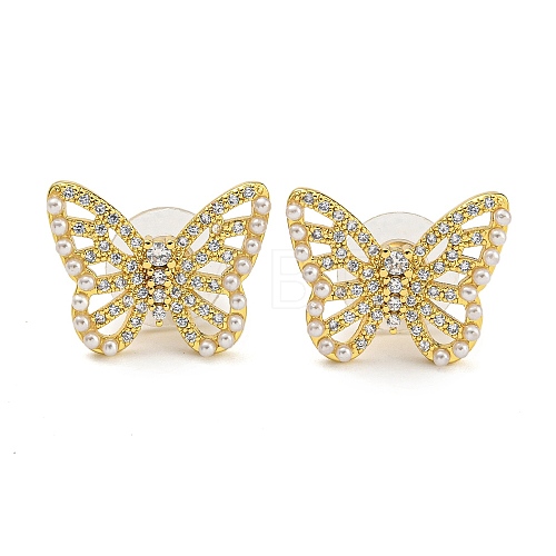 Brass Micro Pave Clear Cubic Zirconia Stud Earrings EJEW-B065-04G-1