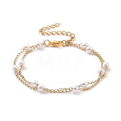 Round Plastic Imitation Pearl Beads Multi-strand Bracelets BJEW-E054-03G-1