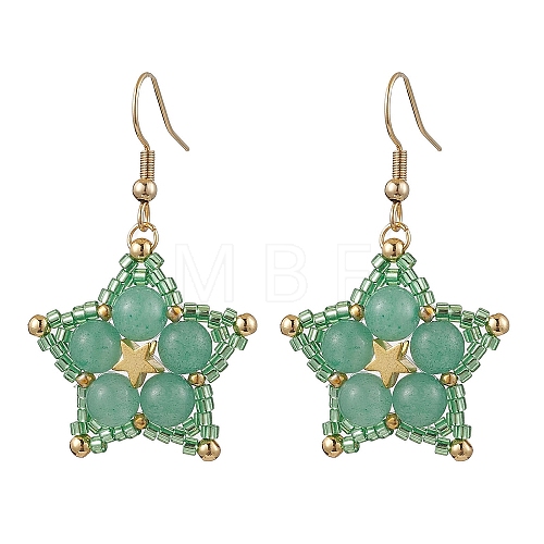 Natural Green Aventurine Dangle Earrings EJEW-JE06238-03-1