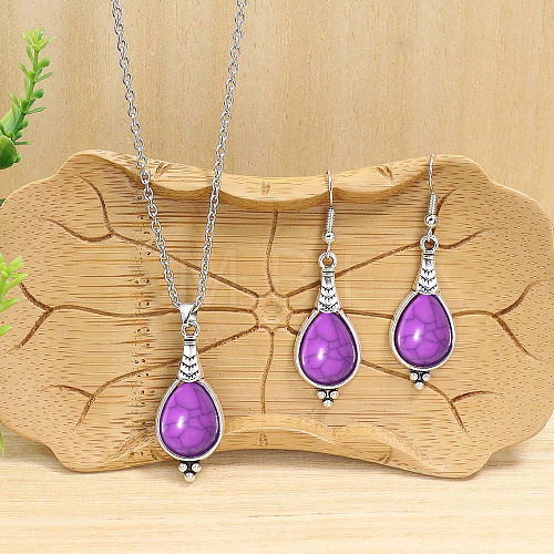 Teardrop Alloy & Acrylic Pendant Necklaces & Dangle Earrings Sets WGBAAE5-04-1