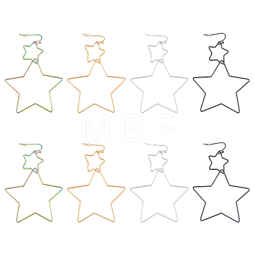 Unicraftale 4 Pairs 4 Colors Interlock Double Open Star Dangle Earrings STAS-UN0034-81-1
