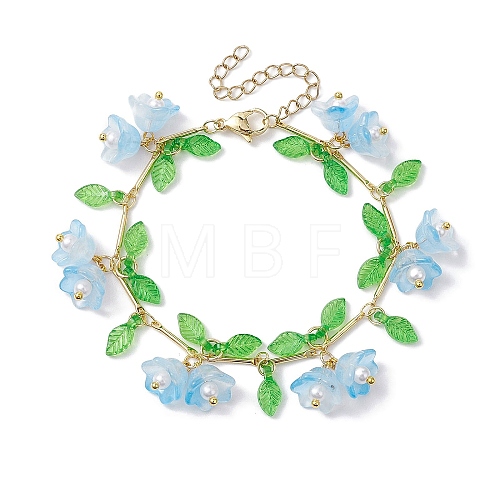 Flower Glass & Acrylic Charm Bracelets BJEW-JB10443-01-1