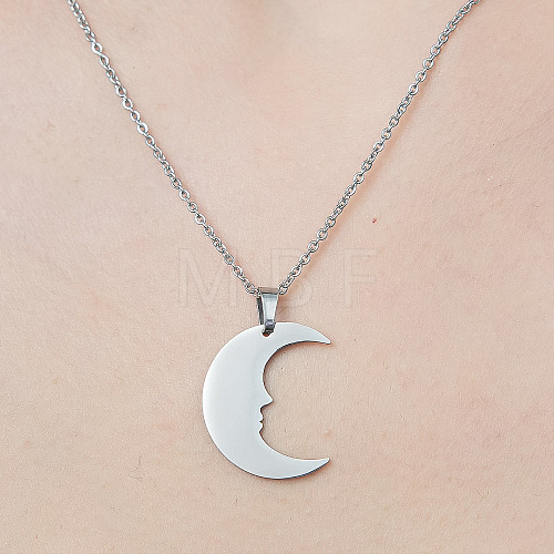 Non-Tarnish 201 Stainless Steel Crescent Moon Pendant Necklace NJEW-OY002-12-1