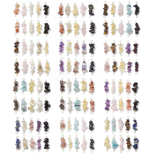 120Pcs 12 Styles 12 Constellation Mixed Gemstone Copper Wire Wrapped Chip Beaded Connector Charms PALLOY-JF02905-1