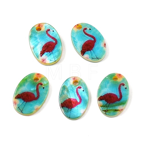 Natural Freshwater Shell Double Face Printed Oval Charms SHEL-T020-05A-1