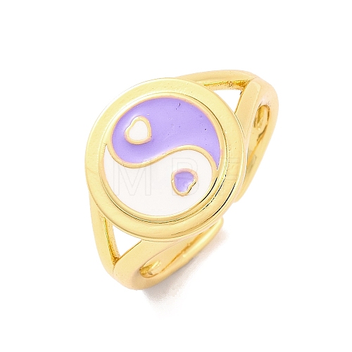 Round with Yin-yang Brass Enamel Open Cuff Rings for Women RJEW-U009-11B-G-1