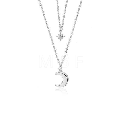 925 Silver Double Layer Star Moon Pendant Necklaces XF3339-2-1