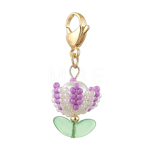 Flower Glass Seed Beaded Pendant Decorations HJEW-MZ00163-02-1