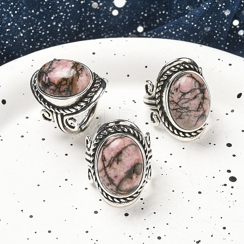 Natural Rhodonite Adjustable Rings RJEW-I108-01AS-04-1