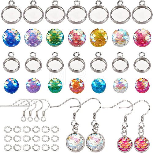 CHGCRAFT DIY Flat Round with Fish Scale Dangle Earring Making Kits DIY-CA0003-92-1