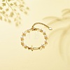 201 Stainless Steel Cross Link Bracelet with Natural Pearl Beaded Chains for Women X-BJEW-JB08543-2