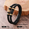 Vintage European-style 304 Stainless Steel Multi-Strand PU Leather Cord Bracelets with Magnetic Clasps for Women and Men WR1507-3-1