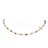 Faceted Natural Indian Agate Round Beads & 304 Stainless Steel Tiny Cross Handmade Link Chain Necklaces NJEW-JN05842-03-2