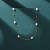 304 Stainless Steel with Dyed Pink Natural Shell Disc Beads Link Chain Necklaces for Women NJEW-K255-46G-1