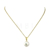 Brass Pave Cubic Zirconia and Natural Keshi Pearl Coin Pendant 304 Stainless Steel Cable Chain Necklaces for Women NJEW-JN06120-3