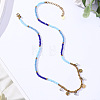 Boho 304 Stainless Steel Crystal Rhinestone Coin Tassel Pendant Glass Beaded Necklaces for Women WG01577-01-1
