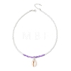 Summer Beach Natural Cowrie Shell & Alloy Fishbone Pendant Glass Beaded Necklaces for Women NJEW-JN06578-4